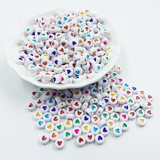 50 шт., 7 мм, белые бусины, разноцветные бусины в виде сердца любви, бусины для самостоятельного изготовления ювелирных изделий, принадлежности для рукоделия