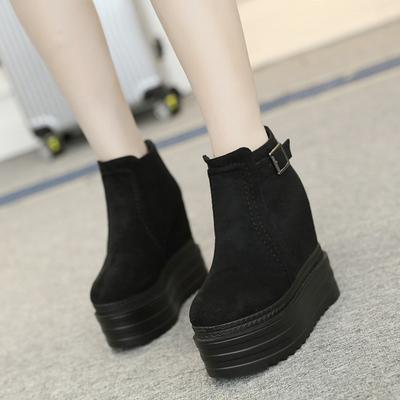 558-8 Каблук-танкетка супер высокий каблук короткие ботинки 14 см водонепроницаемая платформа маффин толстая подошва не устают ноги женская обувь внутренняя высота увеличение Мартин бу