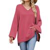 Женские топы рубашка с длинным рукавом V-образный вырез повседневная свободная футболка топы
