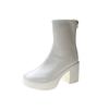 Thick Sole Ankle Boots Women's Shoes White Chunky High Heels Short Boots Thin Boots Chelsea Women's Boots Botas De Mujer 2024