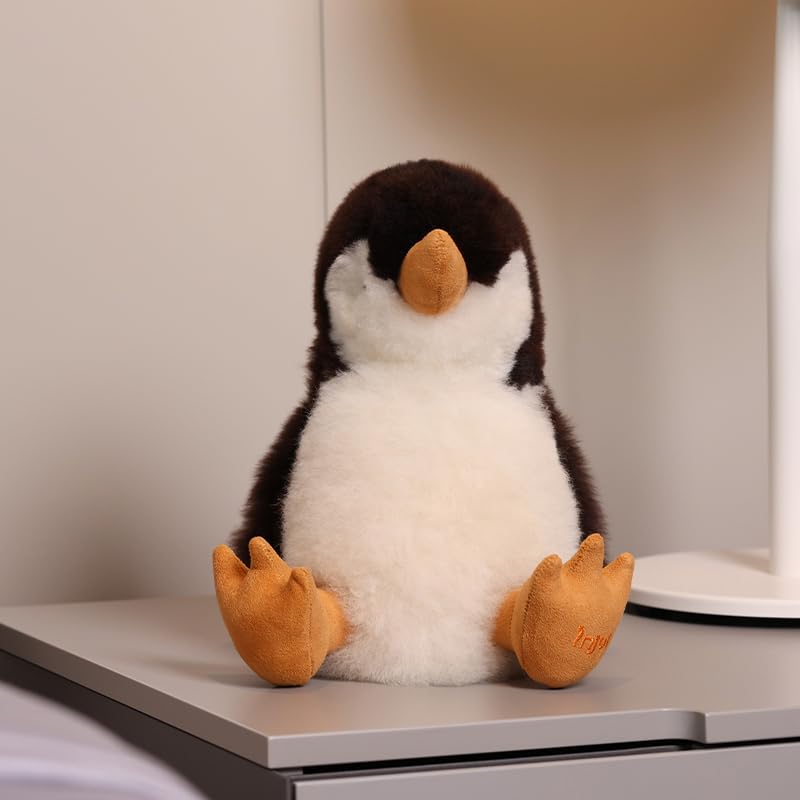 INJOI Plush Animal, Natural Alpaca Fur, Rare, Fluffy, Handmade, Cute, Perfect Gift for Anniversaries and Special Occasions (Penguin, 22cm, Black,