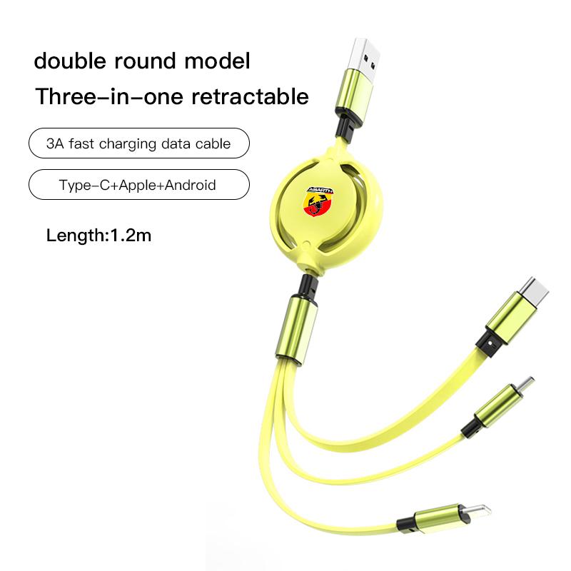 Fiat Car Three-in-one Data Cable Retractable Charging Cable For Doblo Stilo Bravo Freemont 500 Argo Pondo FR Abarth Panda Ducato