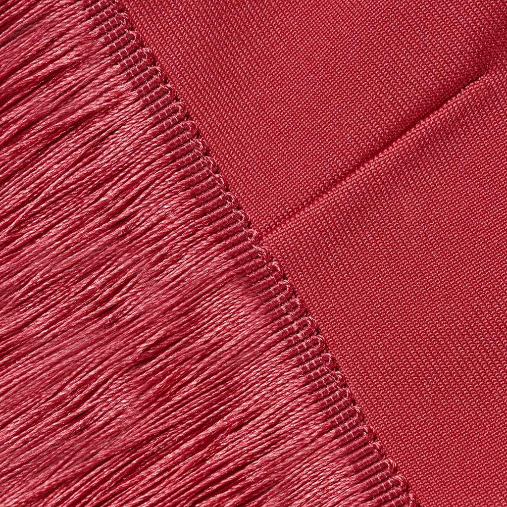 Женское Бандажное Вечернее Платье Слоями с Красной Кружевной Отделкой и Бахромой