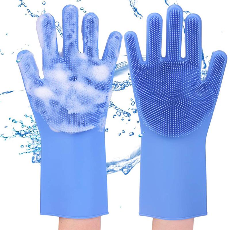 Magic Silicone Dishwashing Gloves Reusable Scrubber Dish Washing Sponge Cleaning Gloves with Brush Scrubbing Kitchen Tools
