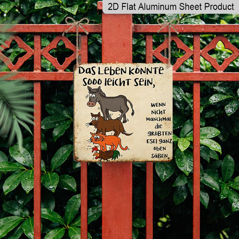 2D Flat, 1pc Retro Metal Aluminum Sign, Life Could Be So Easy If There Weren't So Many Donkeys Funny German Quote Sign, Vintage Aluminium Wall Art