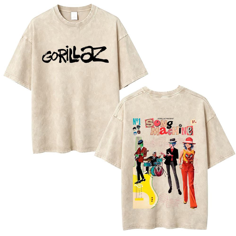 Washed Vintage Rock Band Gorillaz Face Graphic Tshirt Men Women Fashion Hip Hop Oversized T Shirt Mens Retro Gothic Streetwear