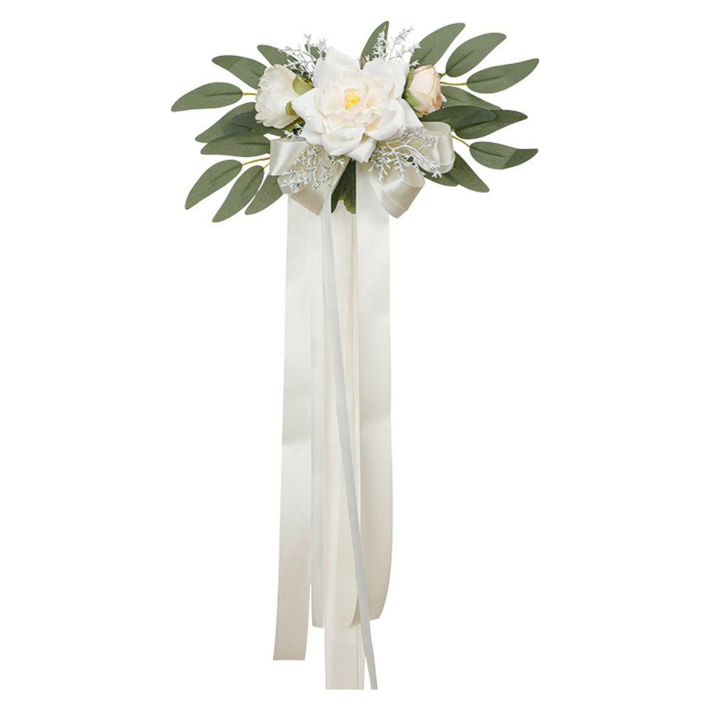 Nordic Style Wedding Pew Flowers Eucalyptus Leaves Artificial Flowers Chair Back Flower  Outdoor