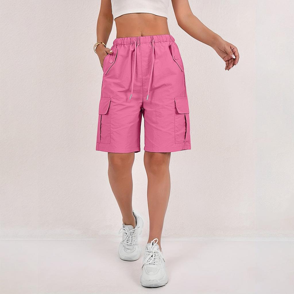 Women's Sports Shorts Casual Loose Solid Color High Waisted Pocket Shorts