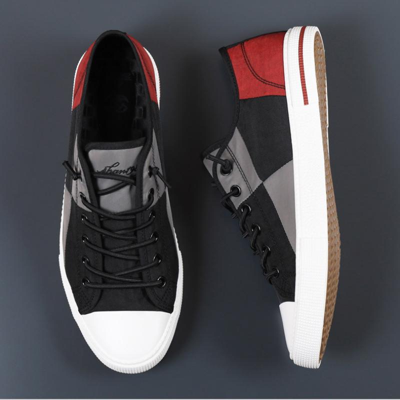 Men's Color Matching Cloth Breathable Men's Shoes Korean Version of The Low Top Sneakers Trend All Match Canvas Shoes Lace Up Cloth Shoes
