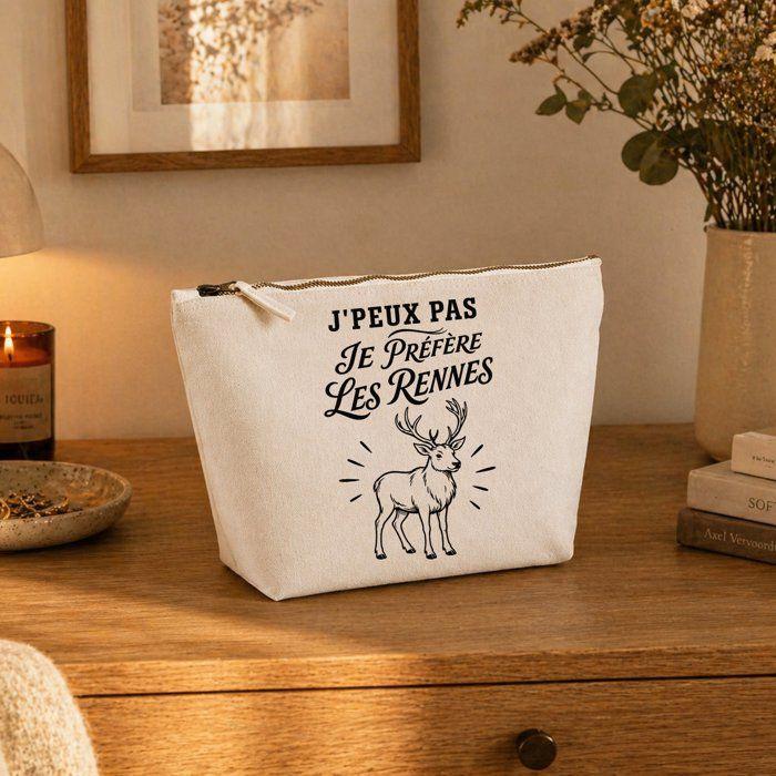 Trousse Beige J’peux pas je préfère les Rennes J'peux pas minimaliste | Trousse de Toilette en Coton 3 L avec Zip Métal et Fond