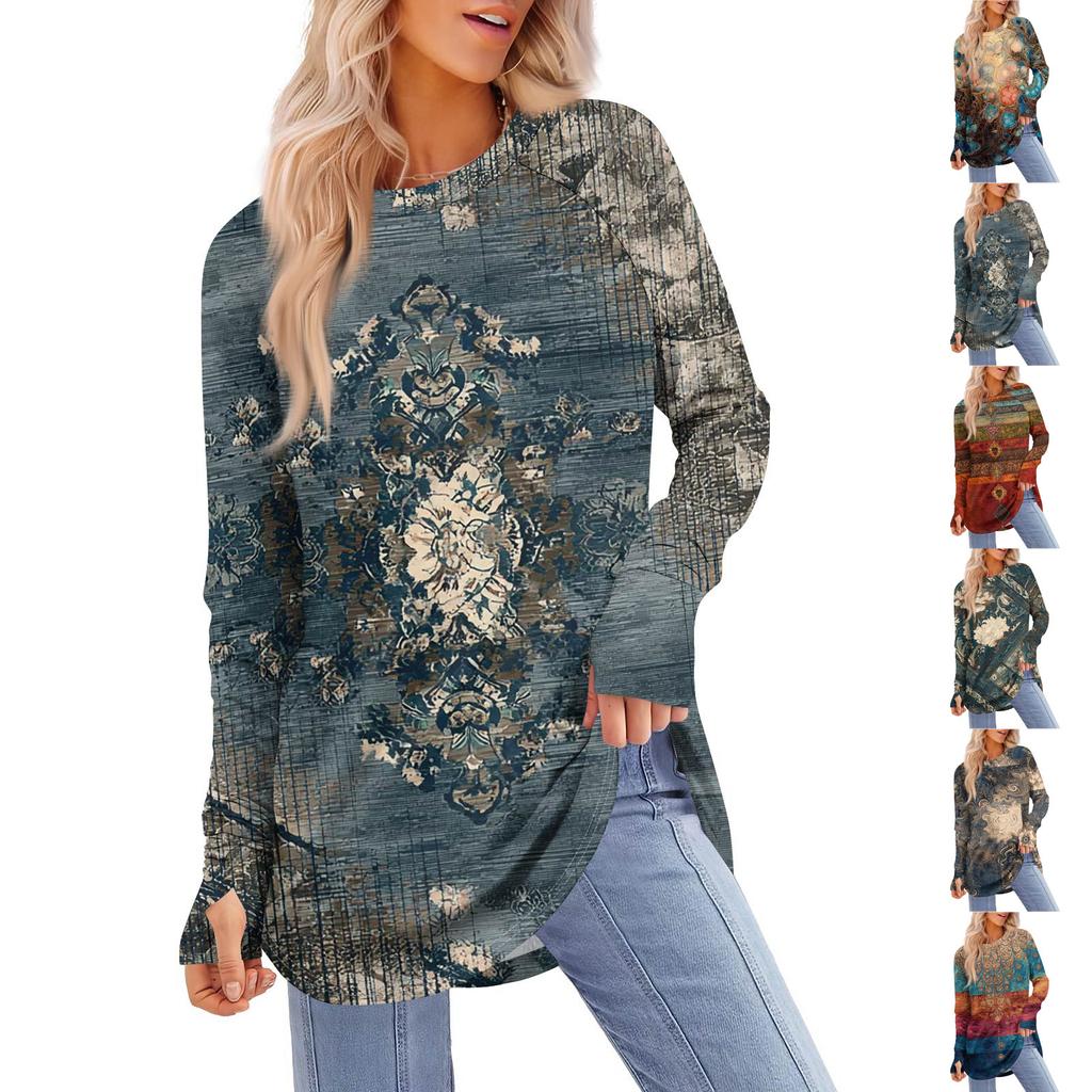 Womens Oversized Sweatshirt Graphic Sweater Long Sleeve Drop Shoulder Round Shirt Tops Vintage Clothes