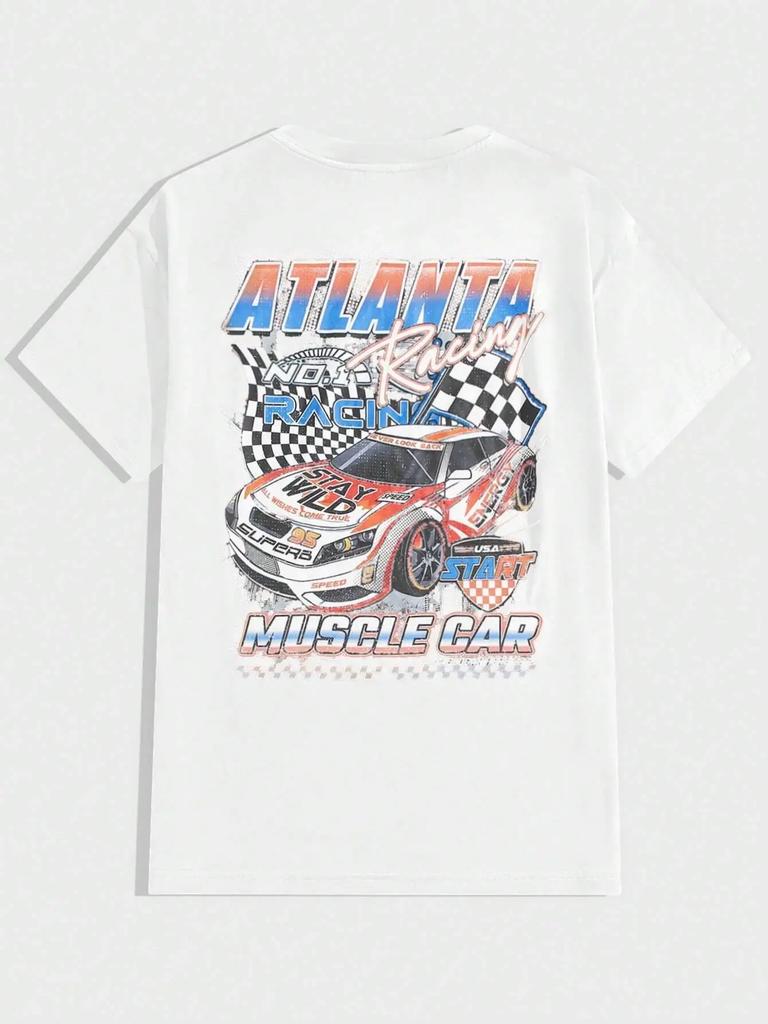 Atlanta Racing Muscle Car Street Graphic Мужские футболки Хлопковые свободные футболки с коротким рукавом, дышащие повседневные топы