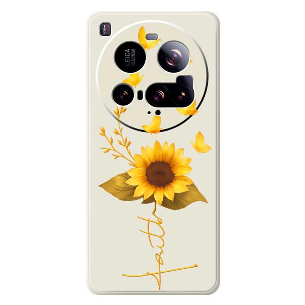 For Xiaomi 15 Ultra Case Golden Butterfly Sunflower Pattern Printing Straight Edge TPU Phone Back Cover