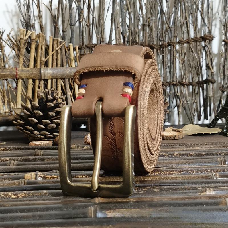 Ремень мужской винтажный резной кожаный с пряжкой, индивидуальный модный тренд, джинсовый ремень из натуральной яловой кожи