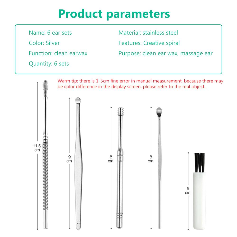 Набор из 6 предметов для удаления ушной серы в Acciaio Inossidabile Earpick для удаления кюреток из ушной серы