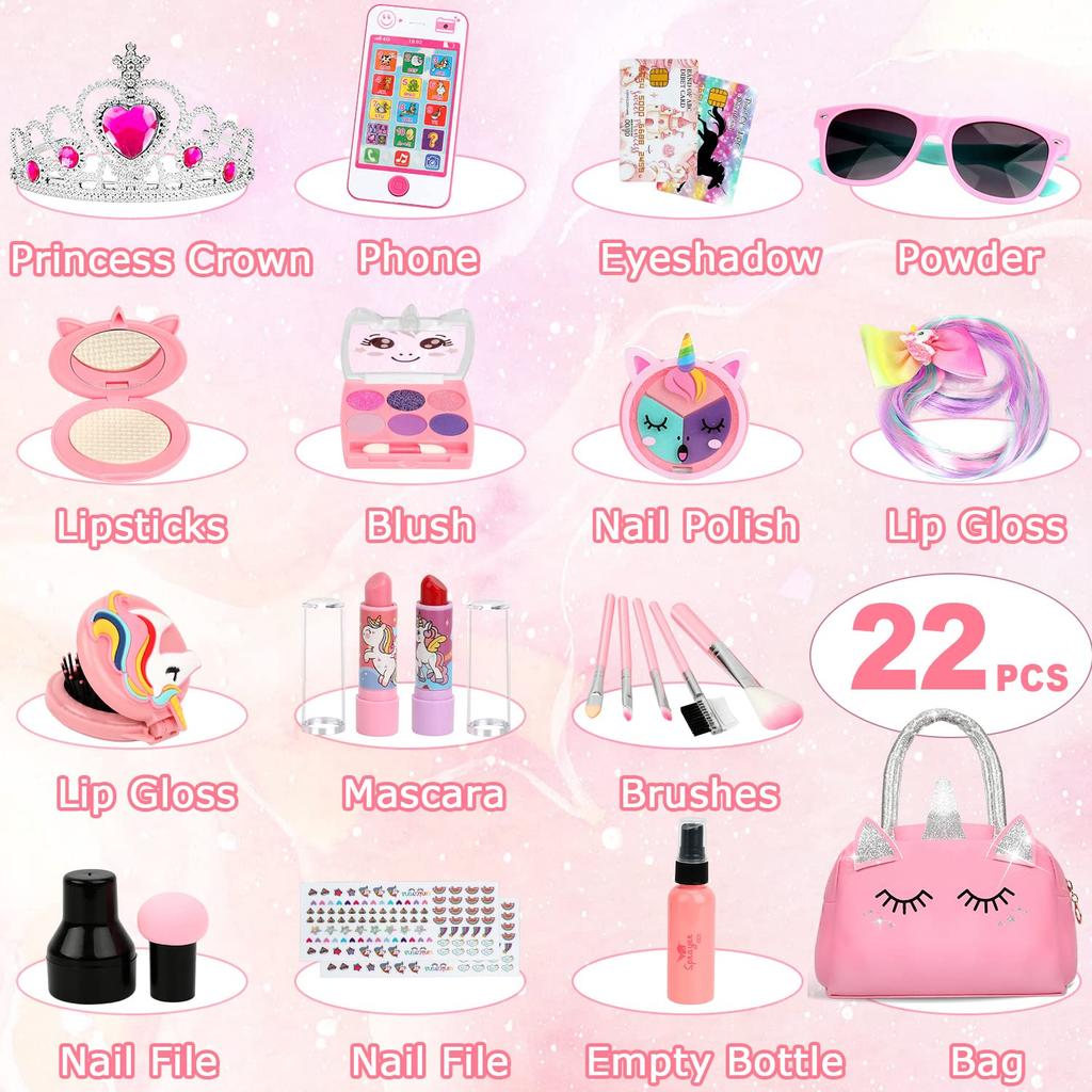 Sendida Makeup Set with Portable Makeup Bag and Electronic Mobile Makeup Toy with Eyeshadow and Easy Makeup Gift for Ages 6 and Up Kids' Toy, Girls'