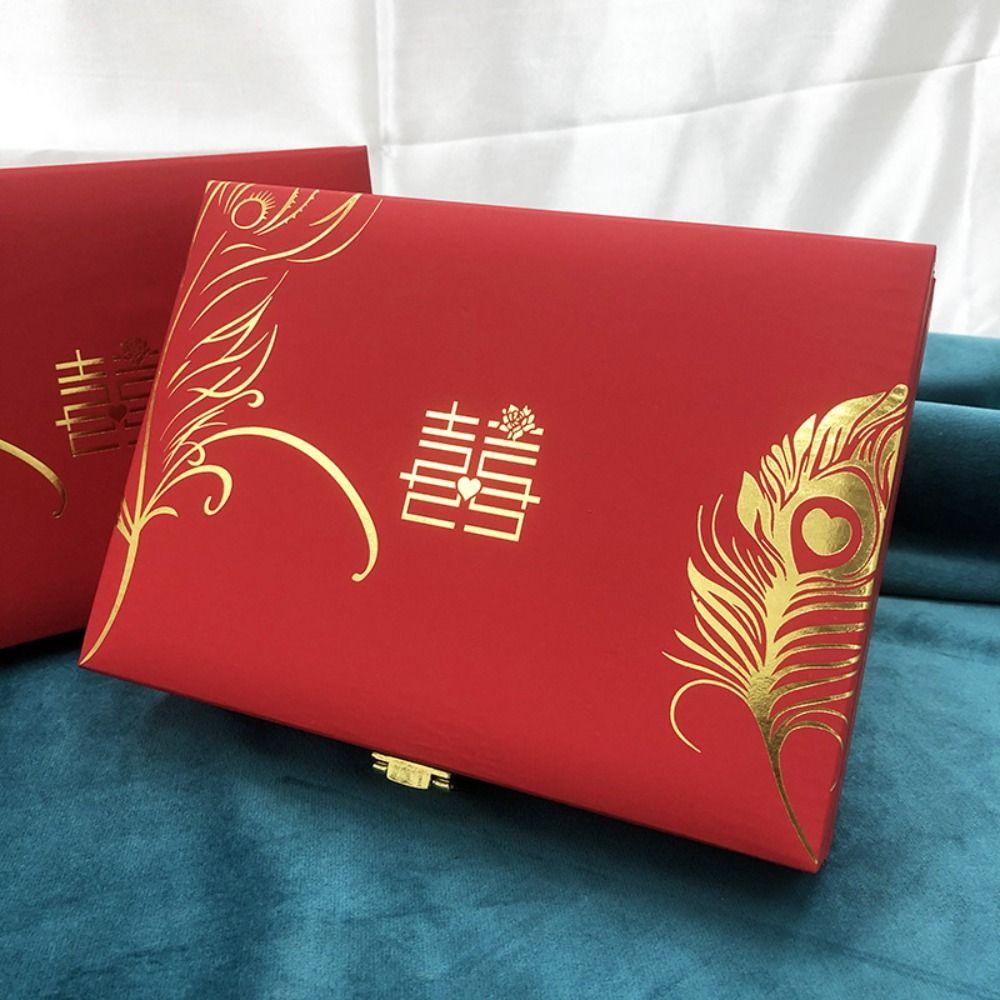 Dragon and Phoenix Wedding Jewelry Display Box Velvet Rings Earrings Storage Case Home