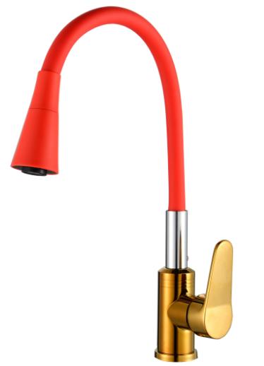 Contemporary Dual Kitchen Faucet with Rotating Pull Down Spray Deck Mounted for Hot/Cold Water in Bathroom Hotel & Mall Use