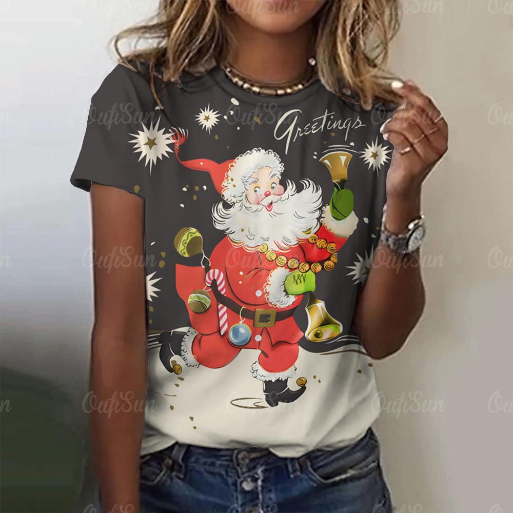 Праздничная женская футболка, рождественская футболка для женской футболки, летние модные футболки для девочек, топ, повседневная элегантная красивая одежда с 3d принтом