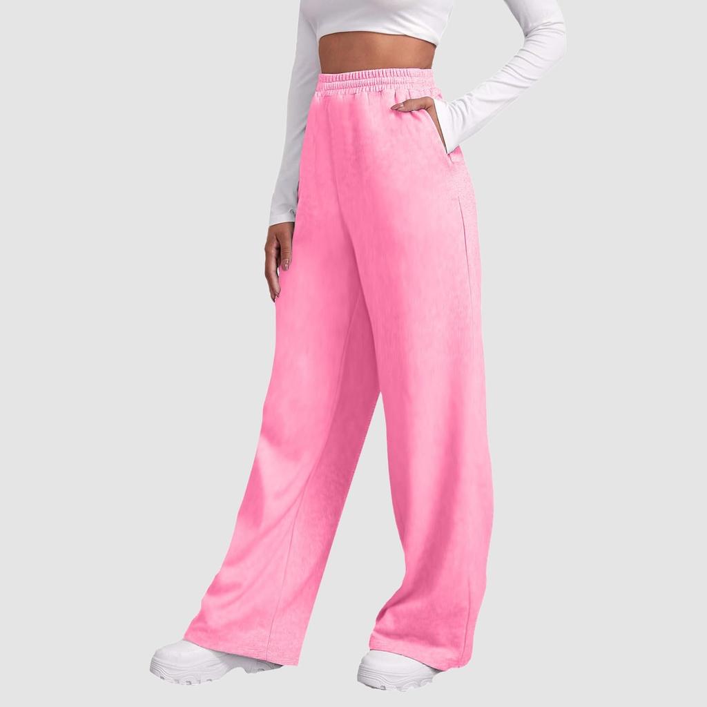 Women's Winter Sweatpants Solid Color Casual Pants Women's Fleece Sweatpants Wide Leg Straight Pants