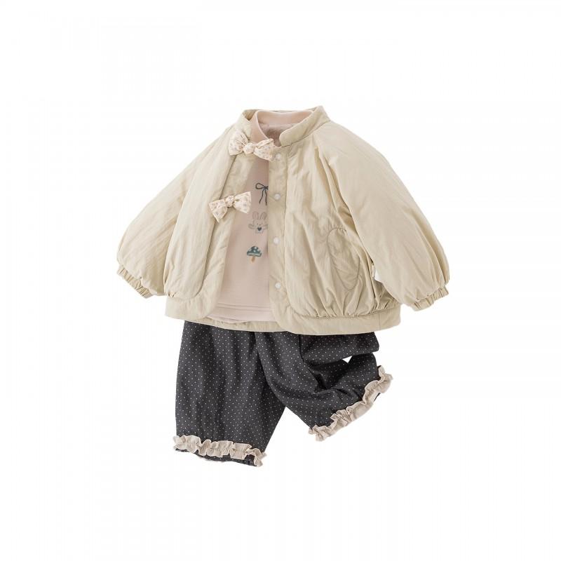 2026 Winter Baby Girl 3-Piece Warm Outfit Set: Quilted Jacket Fleece-Lined Top Thermal Pants 1-3 Years