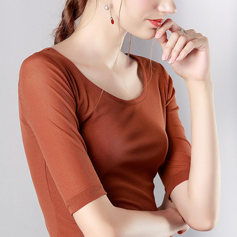 Женский обновленный женский простой топ с круглым вырезом, сетчатый, с коротким рукавом, облегающий топ с рукавом три четверти