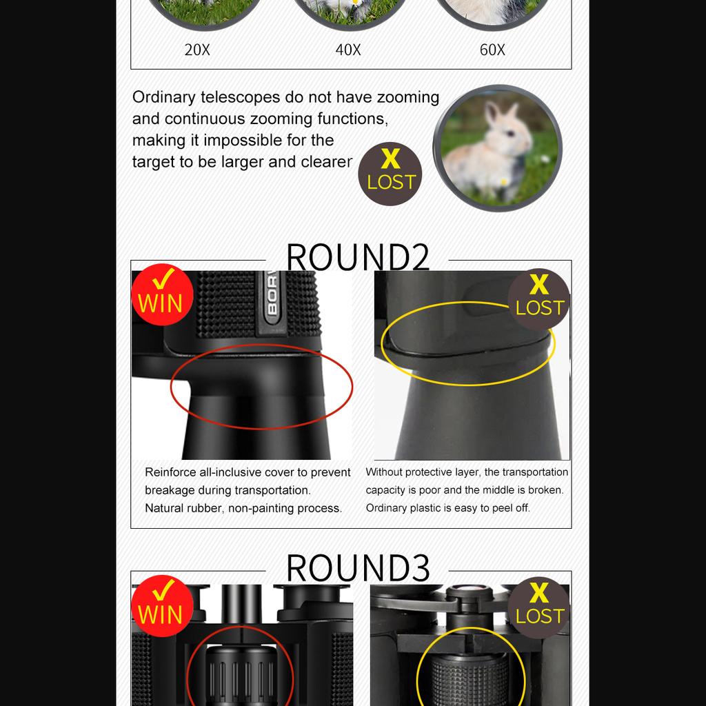 20-60X70 Binoculars High Magnification Long Range Zoom 60 Times Hunting Astronomical Telescope HD Professiona Zoom