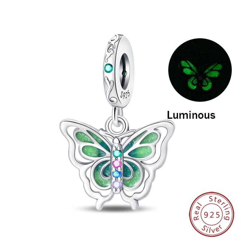 Новые 100% Медные Светящиеся в темноте Подвески-шармы с драгоценными камнями в форме сердца и бабочки, Подходят для оригинального браслета Qikaola, DIY, Ювелирные изделия на день рождения