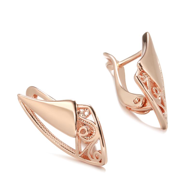 Kinel Rose Gold Glossy Leaf Drop Earrings For Women