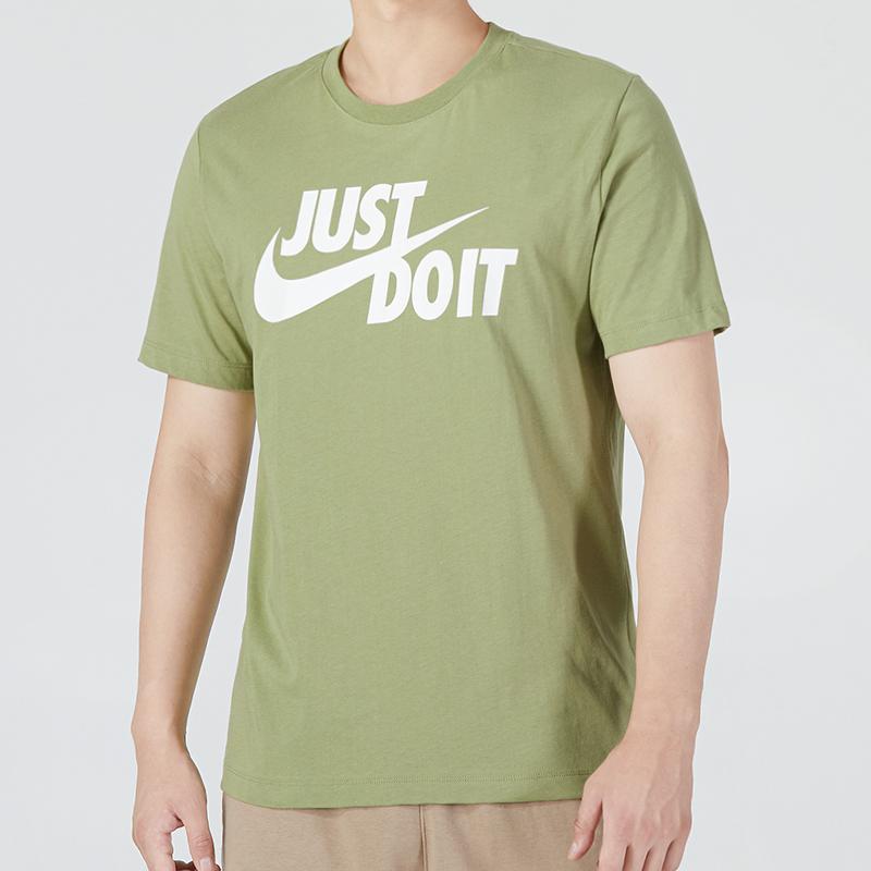 Nike Дышащая Повседневная спортивная футболка с коротким рукавом и большим буквенным логотипом, мужские топы, зеленый AR5007-334