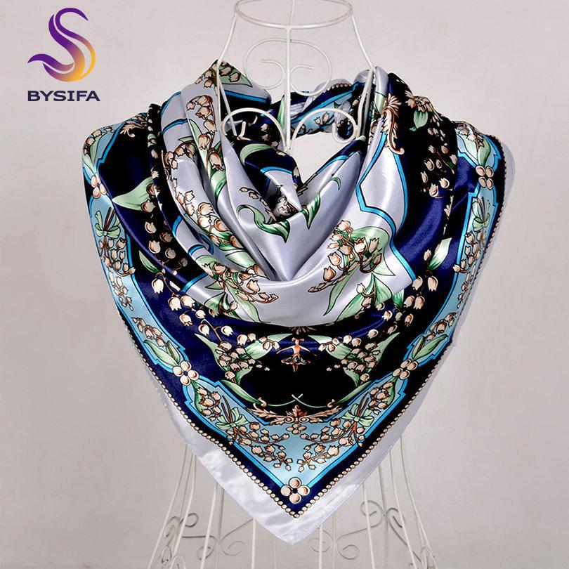 [BYSIFA] China Style Blue White Silk Scarf Cape  New Design Ladies Muslim Head Scarf Printed Fashion Accessories Satin Scarf