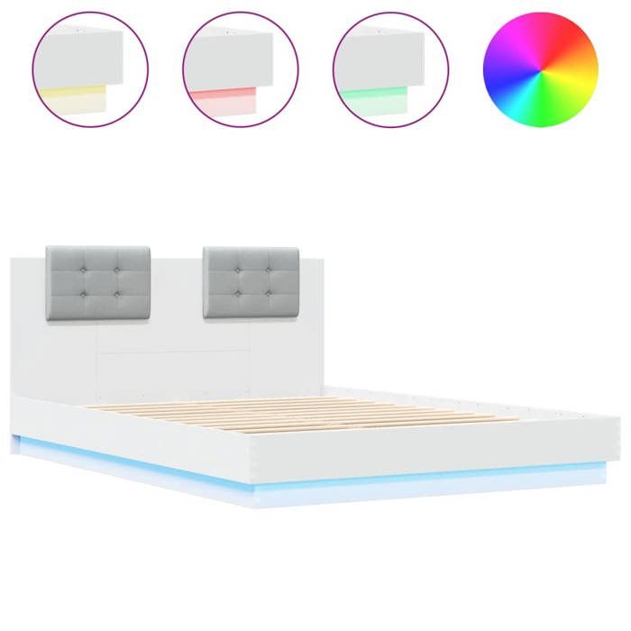 VidaXL Cadre de Lit avec Tête de Lit et Lumières LED, Sommier à Lattes, Lit Double, Lit Adulte de Chambre à Coucher 3210017