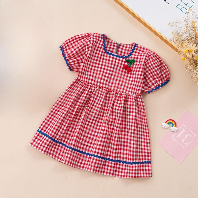 Новое летнее платье для девочек в милую клетку с рукавами-фонариками