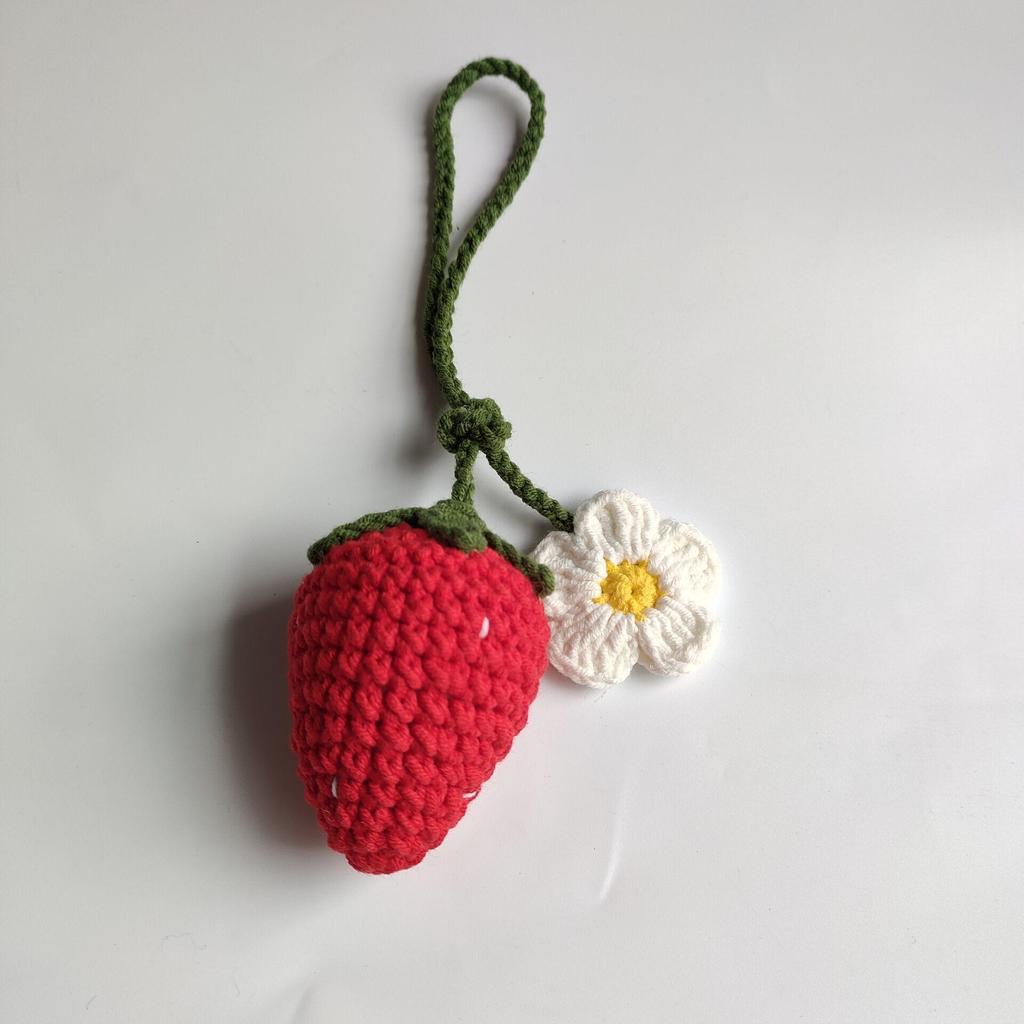 Handmade Crochet Strawberry Bag Key Charm Jewelry Accessory