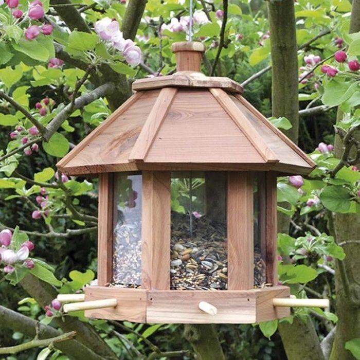 Mangeoire à oiseaux - Suspendue - Bois - Marron - Utilisation extérieure