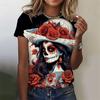 Summer Round Neck 3D Skull Printed Top Fashionable Casual Short Sleeved Women's T-shirts
