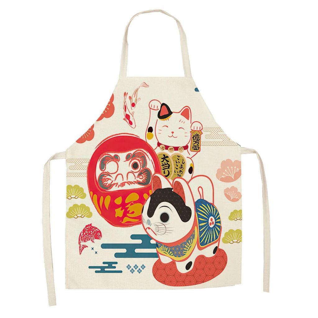 Кухонный фартук Lucky Cat, женский фартук для приготовления пищи, хлопковые льняные нагрудники, кухонный фартук для уборки дома, Kawaii фартук