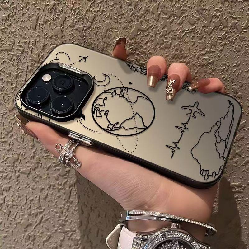 Креативный чехол для телефона с компасом и маршрутами самолетов для iPhone 11 12 13 14 15 Plus 16 Pro Max Лазерный противоударный задний чехол Fundas