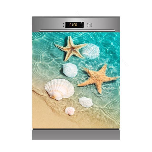 Наклейки на стену с солнечными цветами, чтобы покрыть холодильник, сельскую кухню, холодильник, пляжную ракушку, черную кошку, посудомоечную машину, виниловые 3D настенные фрески для дома