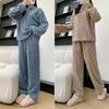 Fall Winter Women's Two Piece Set Thickened Warm Coral Velvet Pajamas Padded Ladies Casual Elastic Striped Comfortable Homewear