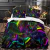 Girls Rainbow Wave Duvet Cover, Adults Trippy Iridescent Curved Fluid Tie Dye Pattern Abstract Art Bedding Set Queen Full Size