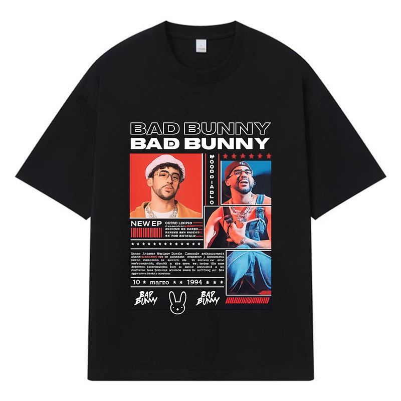 2026 Bad Bunny Графическая футболка Streetwear Y2k Harajuku Одежда 100% Хлопок Футболка Повседневная Оверсайз Летняя Мужская Футболка