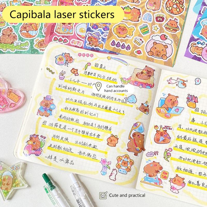 Наклейки Kawaii Capybara, мультяшные водонепроницаемые съемные наклейки, блестящие наклейки, карманные украшения, наклейки для украшения ручного аккаунта