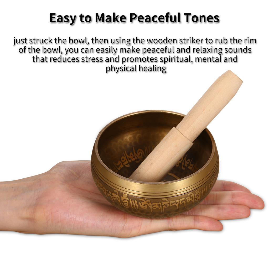 Тибетская поющая чаша, ручная работа, буддийская тибетская ударная чаша, ритуальная музыкальная терапия, медная поющая чаша с деревянным ударником для исцеления чакр