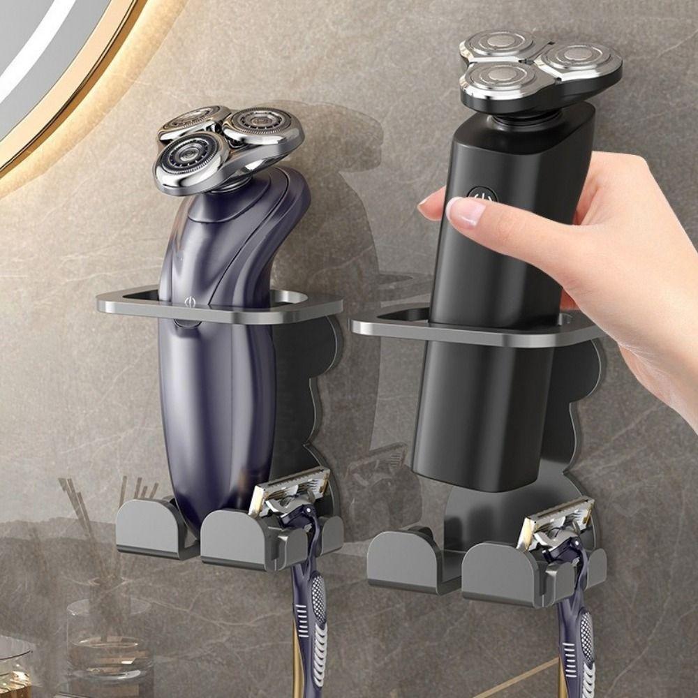 2PCS Carbon Steel beard grooming Holder Wall Mounted Space Saving Electric Shaver Storage Rack Punch Free Shaver Display Stand