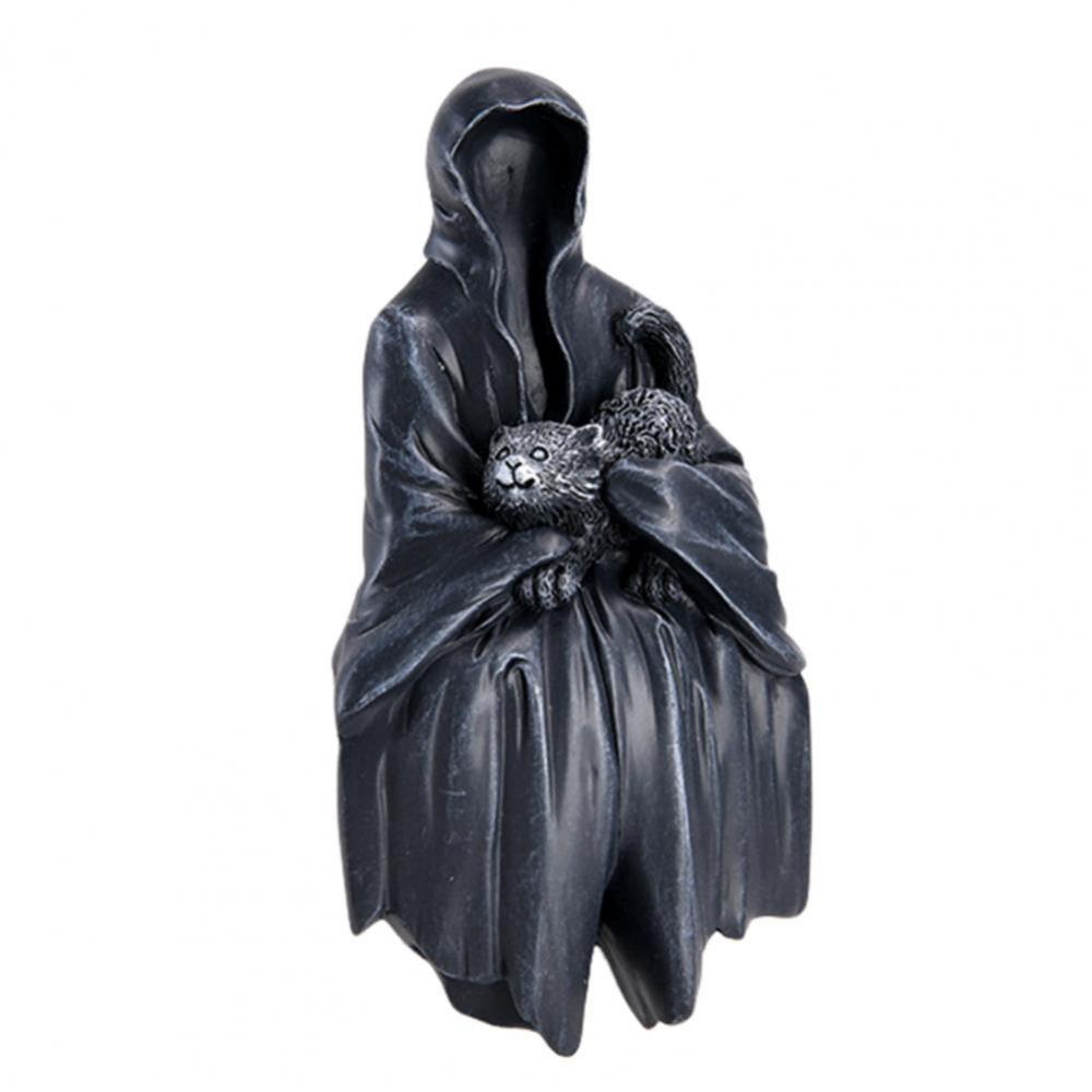 Spooky Halloween Small Ornaments Black Robe Faceless Ghost Grim Reaper Figurine Ornaments Resin Craft Gothic