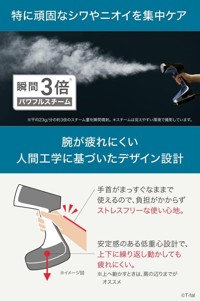 Tefal Мощный непрерывный паровой отпариватель для одежды, специальная модель, подача пара примерно за 25 секунд, паровой утюг DT8261J0, прибл.. 23 г/мин