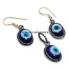Evil Eye Gemstone 925 Sterling Silver Plated Pendant Earring Set PES-S40