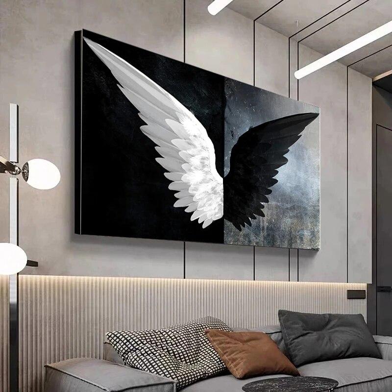 Современные черно-белые крылья ангела, холст, картины, плакаты и принты, настенное искусство, абстрактные картины для гостиной, домашний декор, без рамки