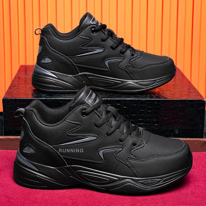 2024 New Men's Spring Autumn Leather Big Size Light Sneaker Thick Sole Non Slip Waterproof Camouflage Lace Up Running Shoes